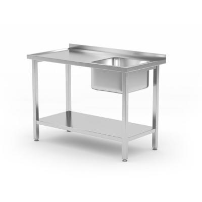 Dřezový stůl s policí, přišroubovaný, HENDI, Kitchen Line, Nerez stůl s dřezem na pravé straně, 1000x600x(H)850mm | 817018